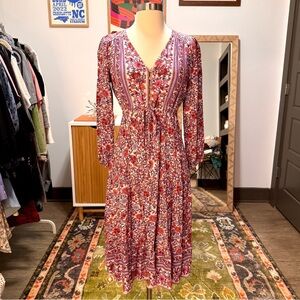 Dress Up Shop Sunday Up Boutique Floral Long-Sleeve Midi Dress Small